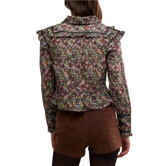 NEW FREE PEOPLE printed daybreak blouse in black combo - Picture 4 of 5